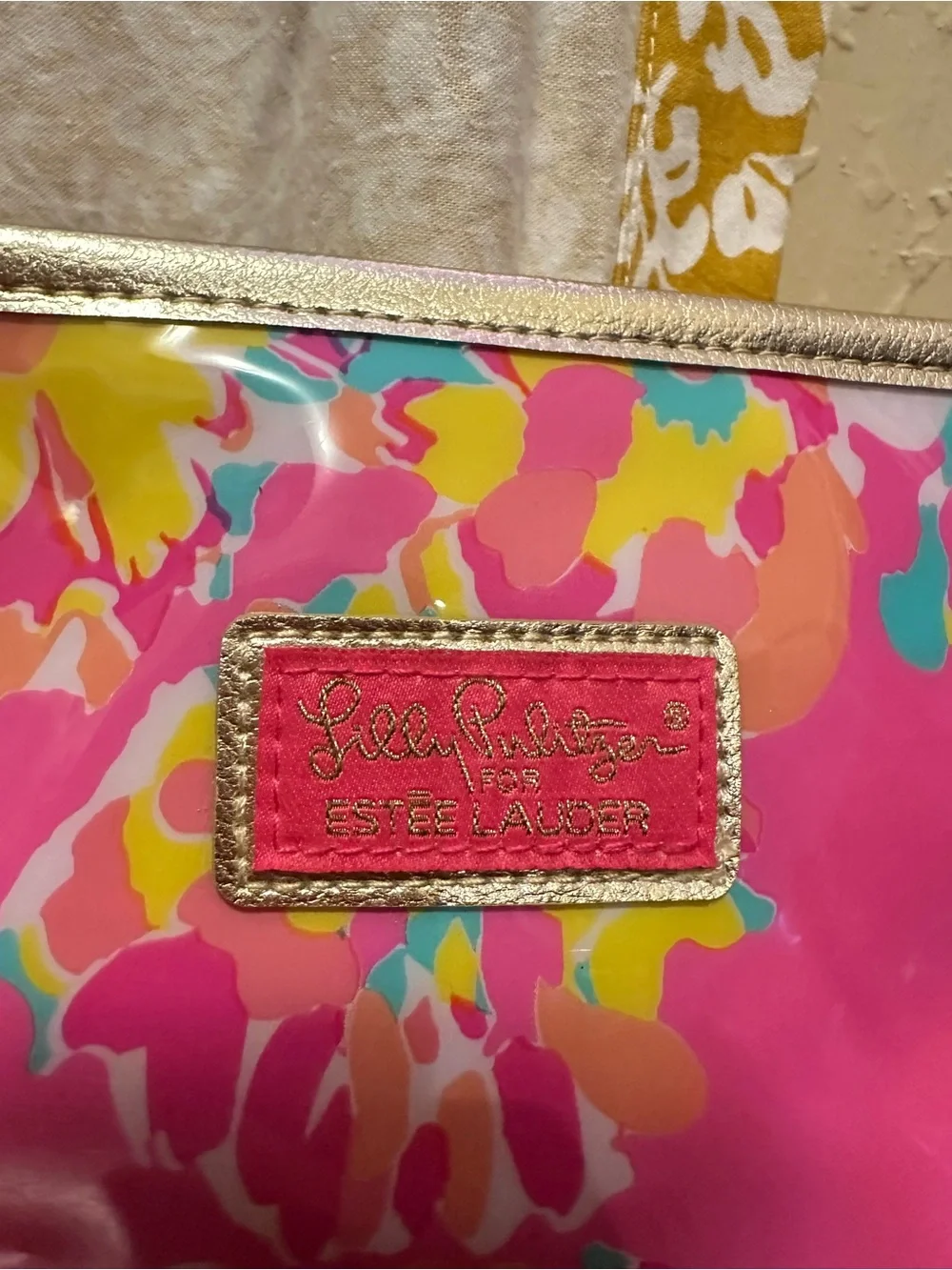 Lilly Pulitzer For Estee Lauder Floral Plastic Makeup Bag Pink Fabric Inside